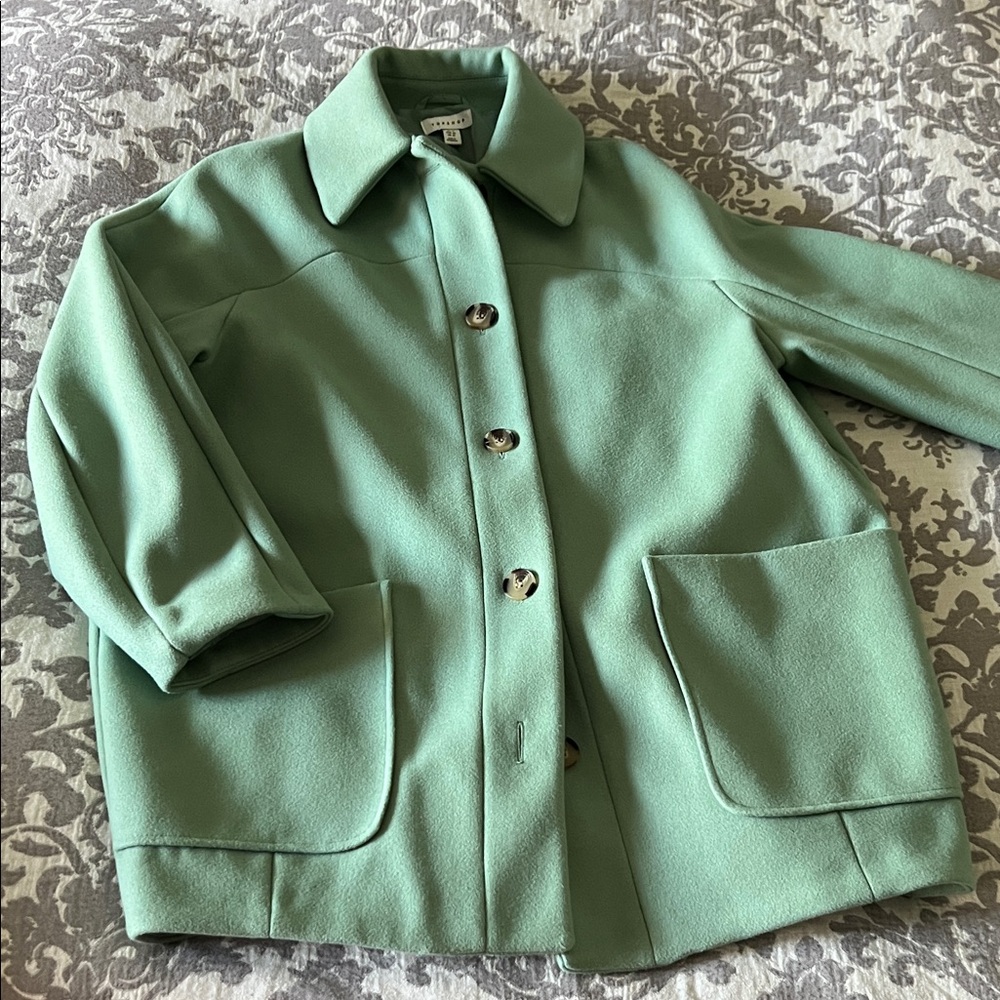 Topshop Mint Green Button-Up Car Coat, sz 10